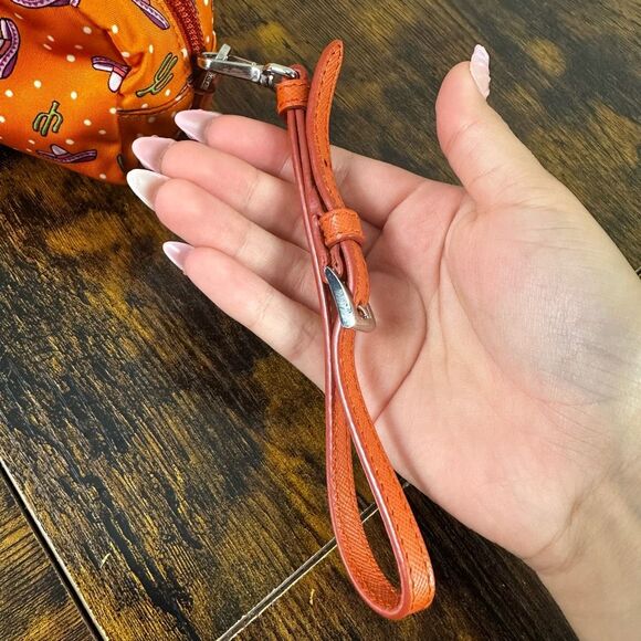 Prada Tessuto Nylon Wristlet Pouch Bag Orange Sombreros Cactus Colorful Festive - Picture 14 of 16